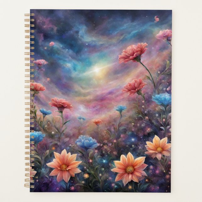 Agenda Céu cósmico com flores fantásticas (Frente)
