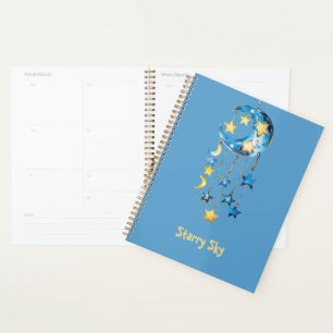 Agenda Céu Estrelado Azul Água Estrelas Amarelas Luas