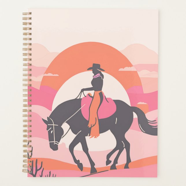 Agenda Céus do Deserto com Cowgirl Andando seu Cavalo (Frente)