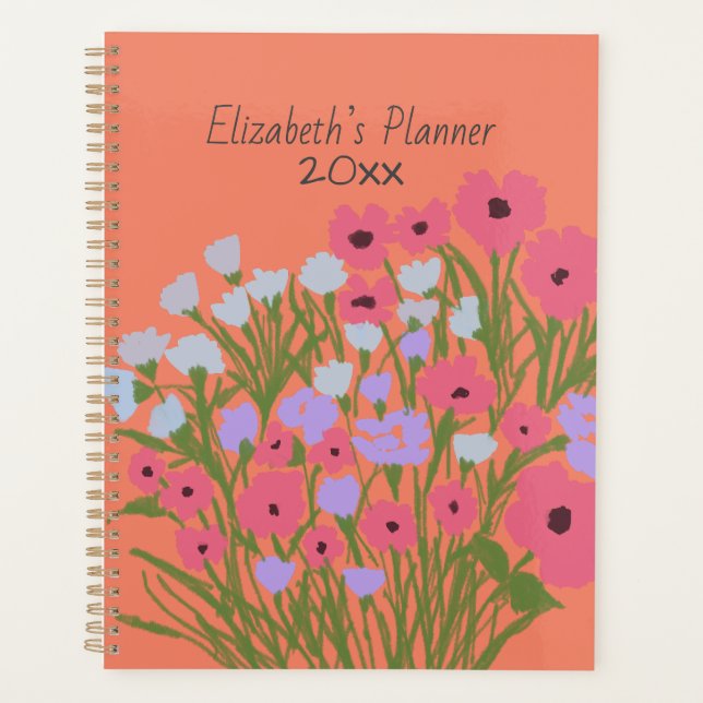 Agenda Charme Floral Bonito Colorido + Nome Personalizado (Frente)