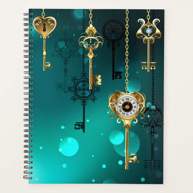 Agenda Chaves de Esqueleto Anticas em Fundo Verde (Frente)