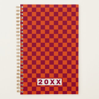 Agenda Checkerboard Orange Burgundy Retro Pattern 2026 