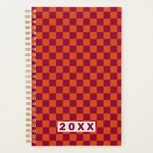Agenda Checkerboard Orange Burgundy Retro Pattern 2026  (Frente)