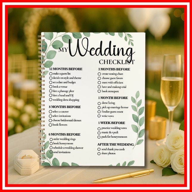 Agenda Checklist para o casamento - Folhas verdes de Euca (Criador carregado)