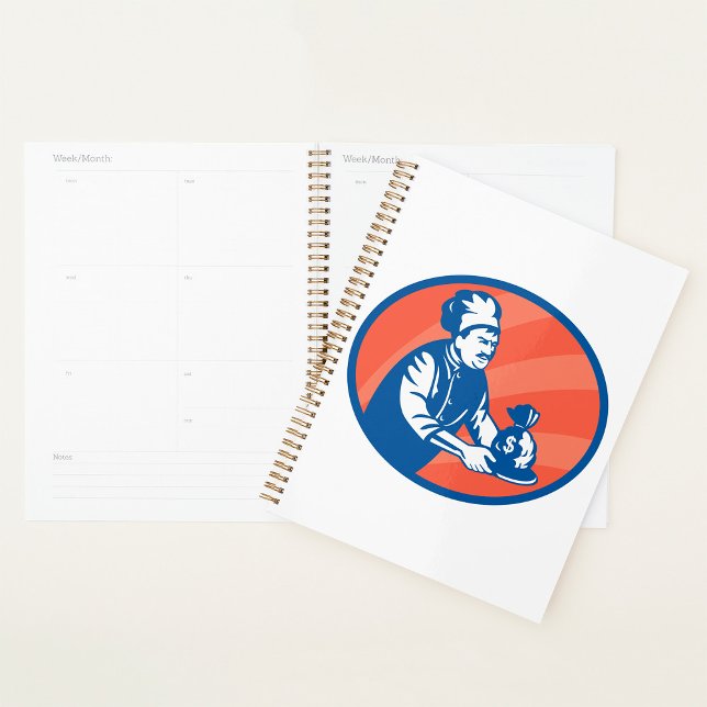 Agenda Chef Detendo Dinheiro Saco Finanças Restaurantes (Criador carregado)