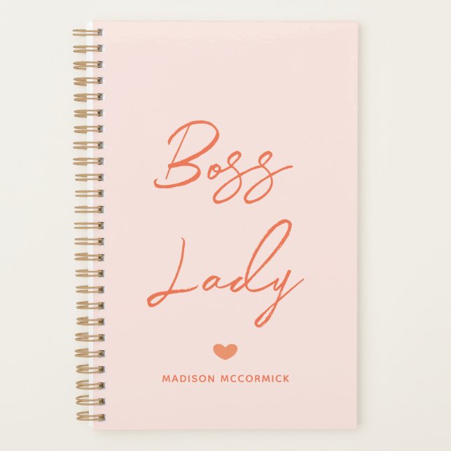 Agenda Chefe Lady Modern Pastel Orange Script Personaliza (Frente)