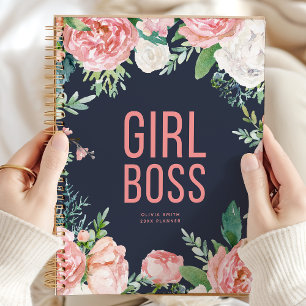 Agenda Chefe Menina Personalizado Floral Rosa e Azul-Ma