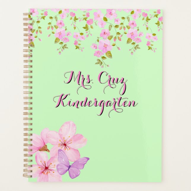 Agenda Cherry Blossom Pretty Pink & Green Custom  (Frente)