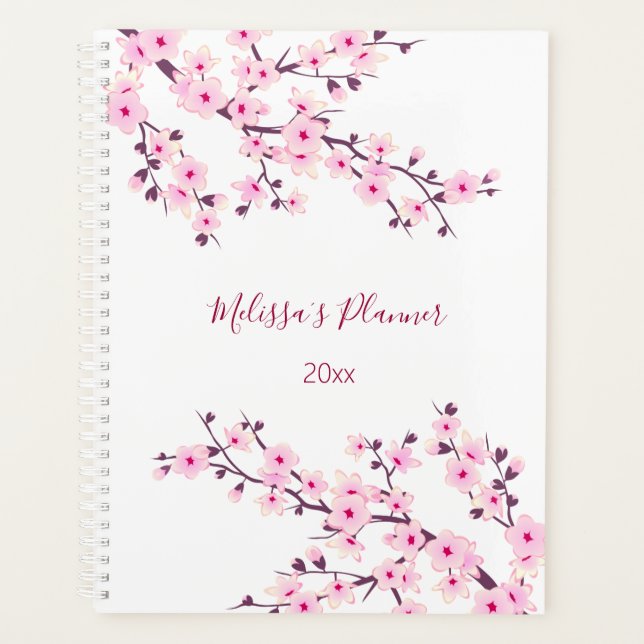 Agenda Cherry Blossomo White Rosa Personalizado (Frente)