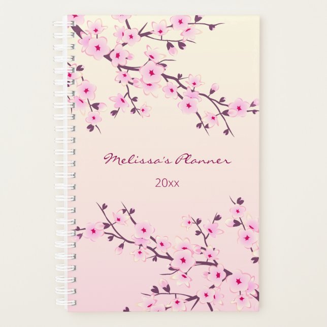 Agenda Cherry Blossoms Cor-De-Rosa Acrescentam Nome E Ano (Frente)