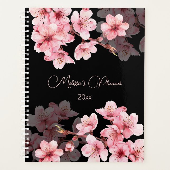 Agenda Cherry Blossoms Pink Black Custom (Frente)