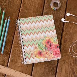 Agenda Chevron Floral Cor-de-Rosa Cor-de-Cor-de-Coral Per