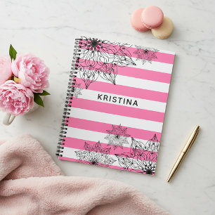 Agenda Chic Black Mandalas em faixas cor-de-rosa e branca