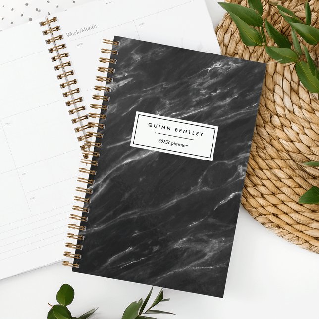Agenda Chic Black Marble Personalizado (Criador carregado)