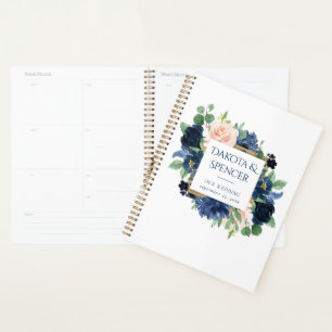 Agenda Chic Blooms   Padrão de Marinho e descarga românti