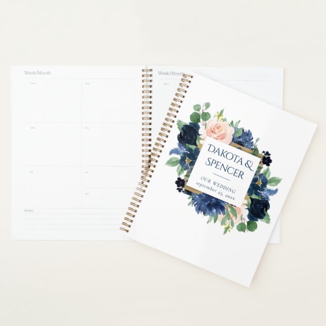 Agenda Chic Blooms | Padrão de Marinho e descarga românti (Exibição)