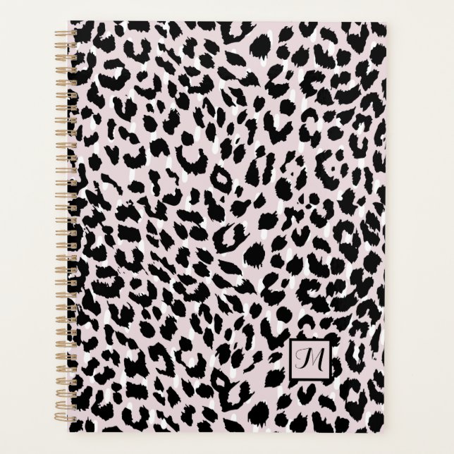 Agenda Chic Blush e Black Animal Print com monograma (Frente)
