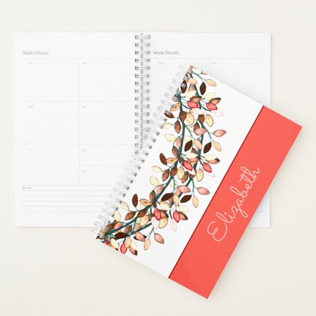 Agenda Chic Bridesmaid Coral Name Leafy Branch Personaliz (Exibição)