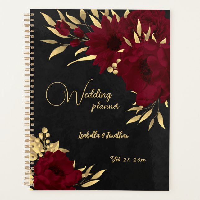 Agenda Chic burgundy e casamento preto de ouro (Frente)