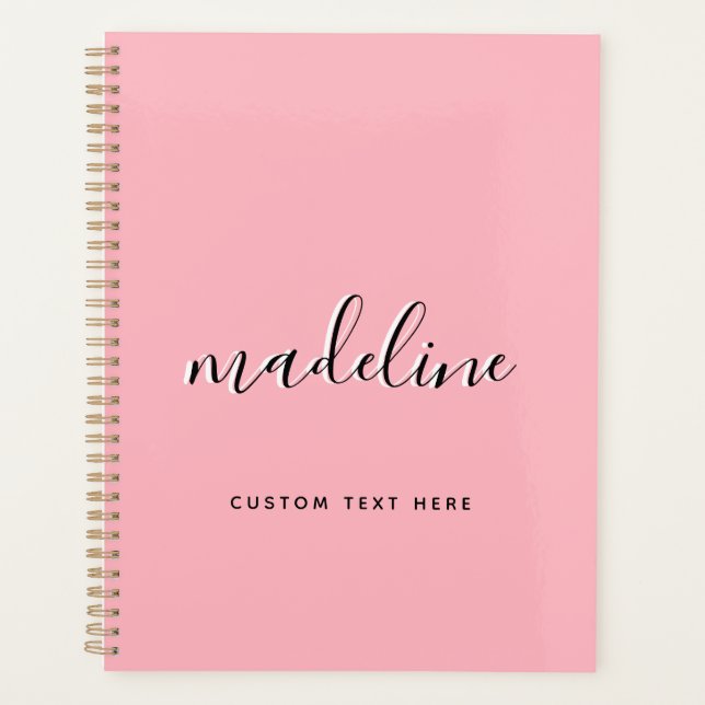 Agenda Chic Dusty Blush Pink com nome de caligrafia preto (Frente)