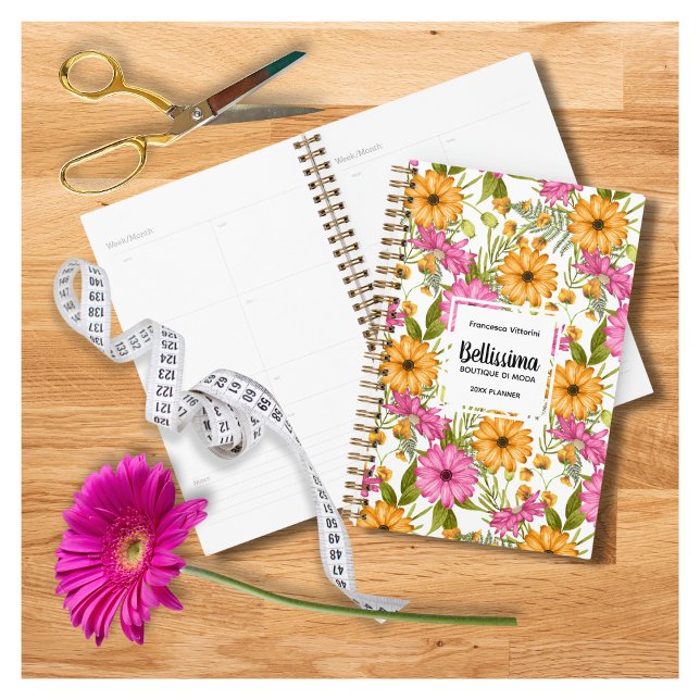 Agenda Chic Elegant Modern Yellow Floral Business (Criador carregado)