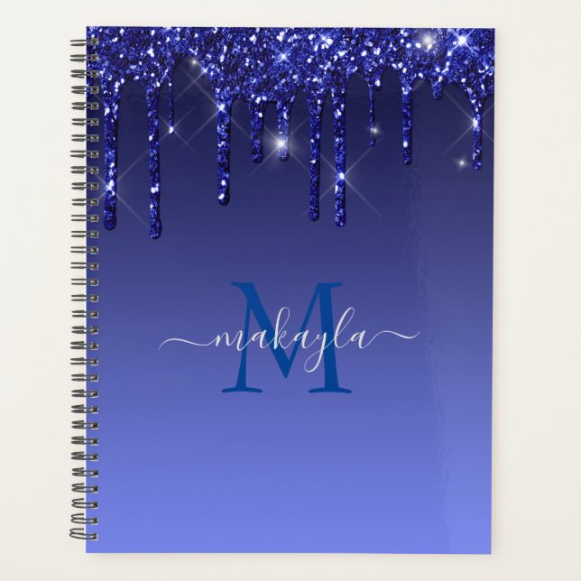 Agenda Chic Faux Dark Blue Glitter Drives Monograma Nome