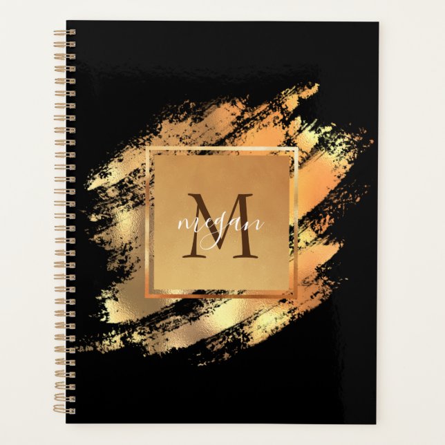 Agenda Chic Faux Dourado Glam Brushconstituídas Monograma (Frente)
