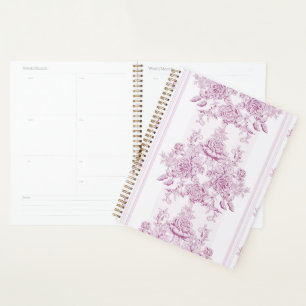 Agenda Chic francês,rosa,toile,floral,padrão,vitoriano,Fl