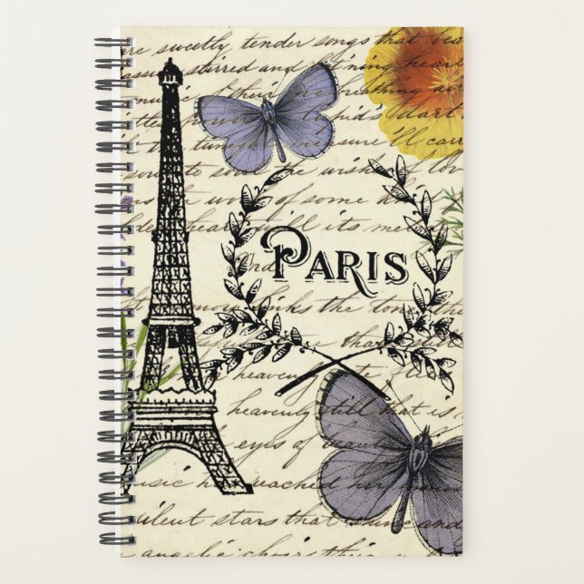 Agenda chic french butterfly scripts paris eiffel torre (Frente)