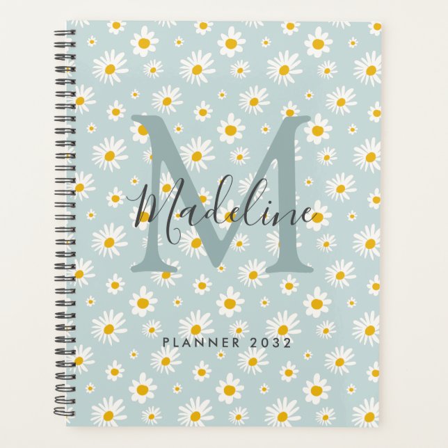 Agenda Chic Minimal Daisy Teal Script Monogram (Frente)