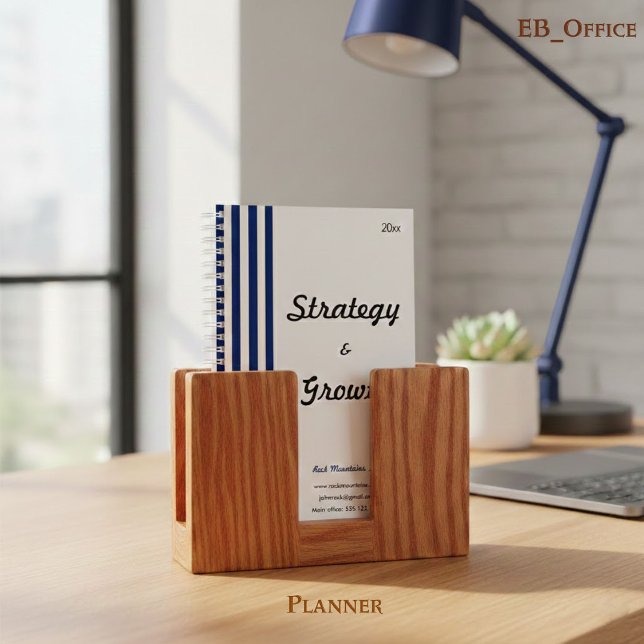 Agenda Chic Navy Blue White Stripes Customizable Business (Criador carregado)