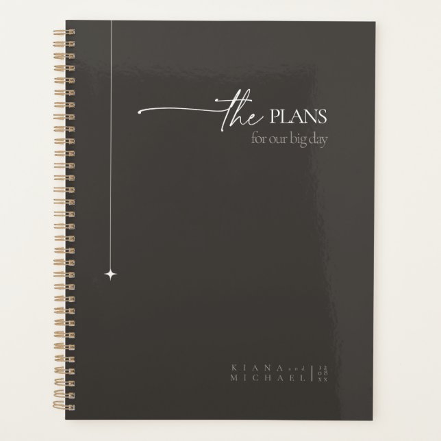 Agenda Chic Neutrals Wedding Planos de Casamento Carvões  (Frente)