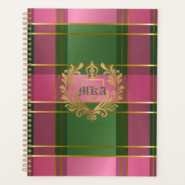 Agenda Chic Pink Green Plaid Monogram Personal Planner (Frente)