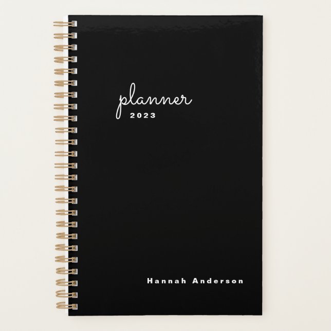 Agenda Chic Preto Branco Script Semanal Mensal Sem Data P (Frente)