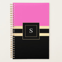 Agenda Chic preto e rosa com monograma