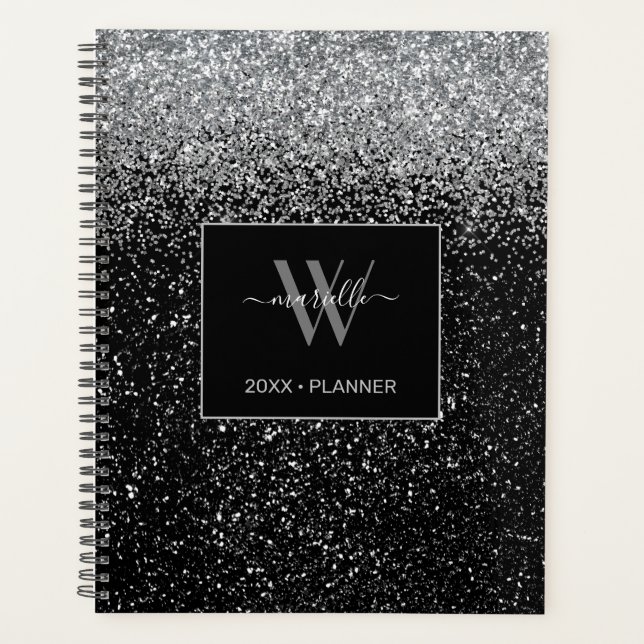 Agenda Chic Silver Glitter Monographic Name 2022 Planner (Frente)