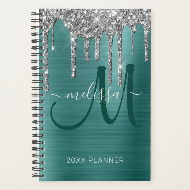 Agenda Chic Silver Glitter Teal Brugado Metal 2023 (Frente)