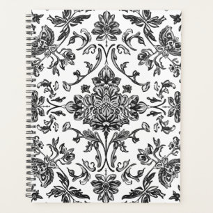Agenda Chinoiserie Floral Preto e Branco Aquarela