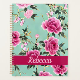 Agenda Chinoiserie Floral Rosa e Verde Personalizada
