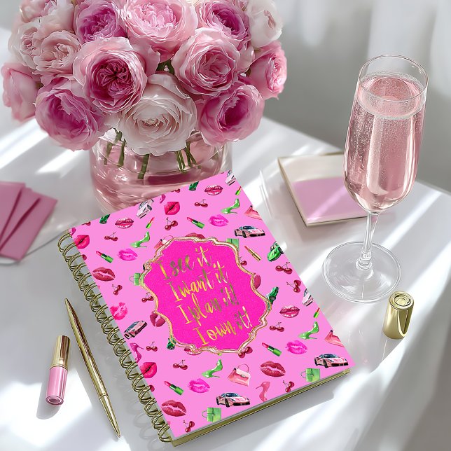 Agenda Chique e Divertido Rosa e Verde Glam “Eu Vejo” (Chic Pink and Green Motivational Quote Personal Planner )