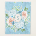 Agenda Chique Floral Russo Azul Rosa Monograma<br><div class="desc">Padrão floral de faixa azul chique com planejador de monograma. Padrão russo,  mas elegante,  com belos pastos aflitos de azul e rosa Adicione sua inicial para torná-la sua. É adorável. Eu sei que você também vai adorar.</div>