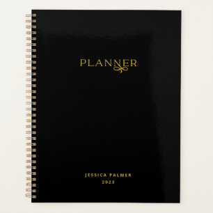 Agenda Chique Moderno Nome Personalizado Preto Dourado