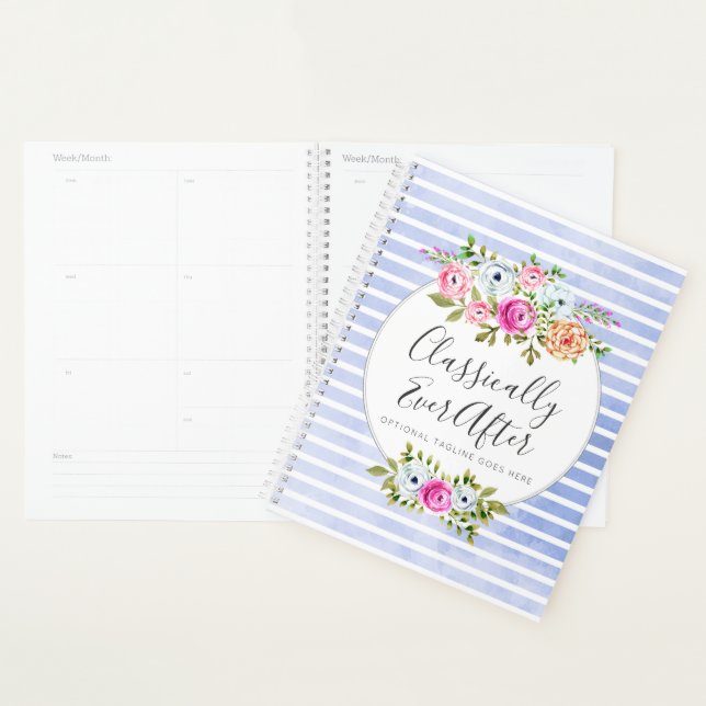 Agenda Chique Rustic Floral Watercolor Modern Stripe (Exibição)