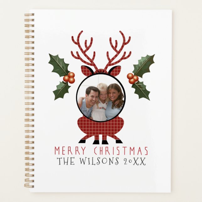 Agenda Christmas Plaid Reindeer with Personalized Photo (Frente)