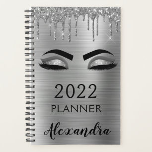 Agenda Cílios de Purpurina Brilhante Prateado 2022 Glam