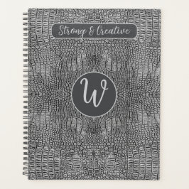 Agenda Cinza Alligator Couro Escala Réptil Monograma