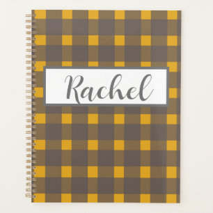 Agenda Cinza Amarela Gingham Personalizada