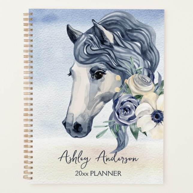 Agenda Cinza azul com nome personalizado das flores (Frente)