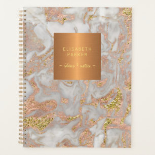 Agenda Cinza de ouro Elegante cobre metálico marmoreado
