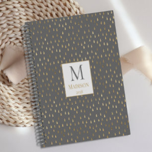 Agenda Cinza Dourada Raindrop Modern Trendy Monograma